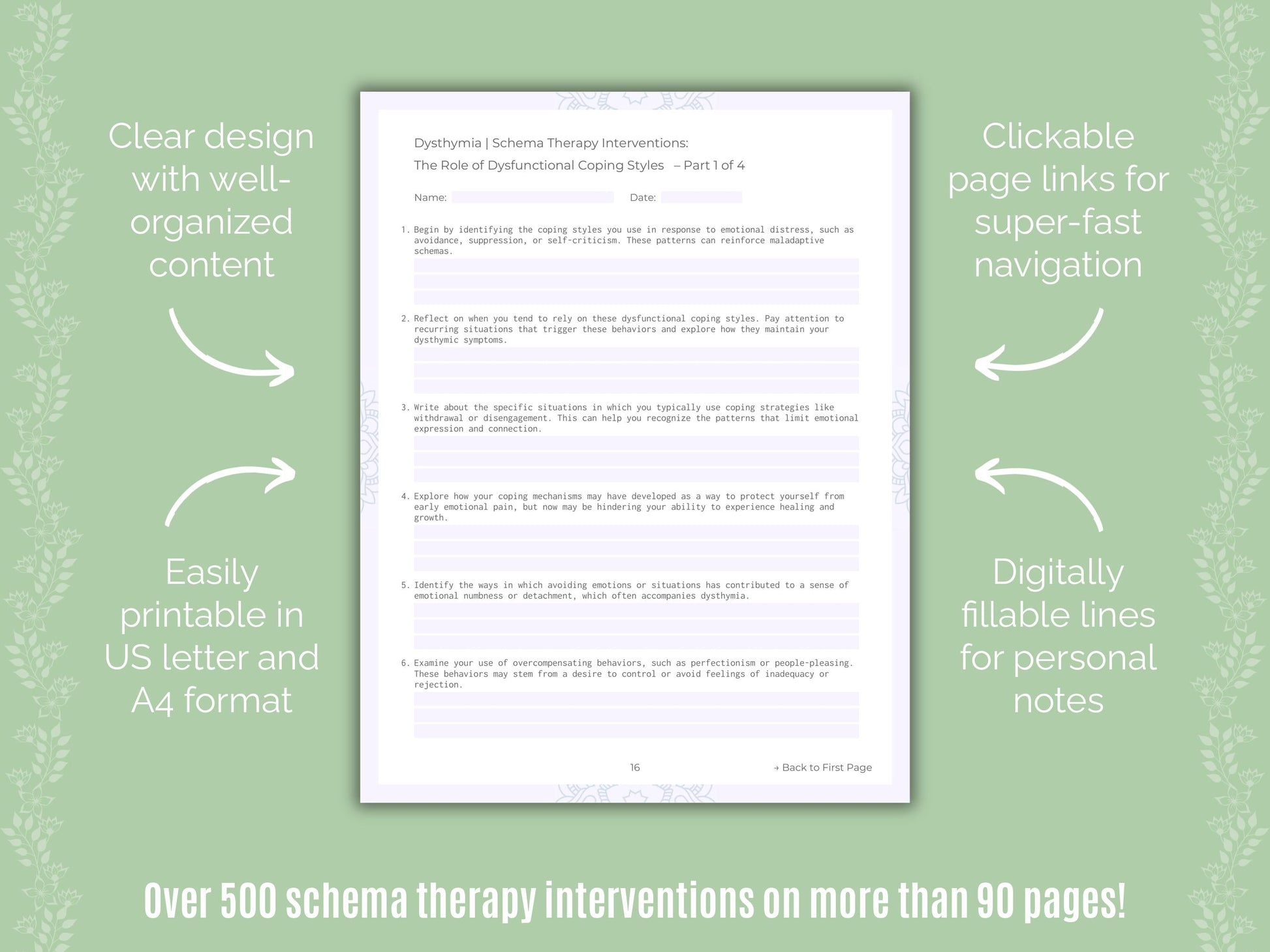Dysthymia Schema Therapy Counseling Templates