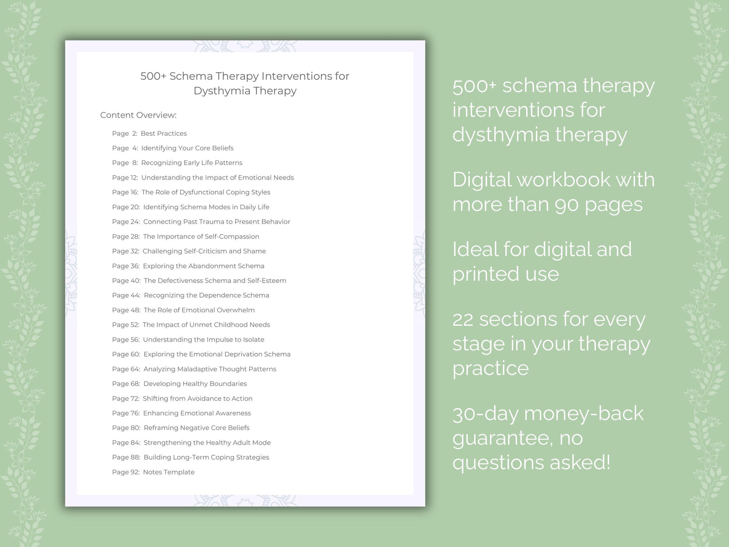 Dysthymia Schema Therapy Therapist Worksheets