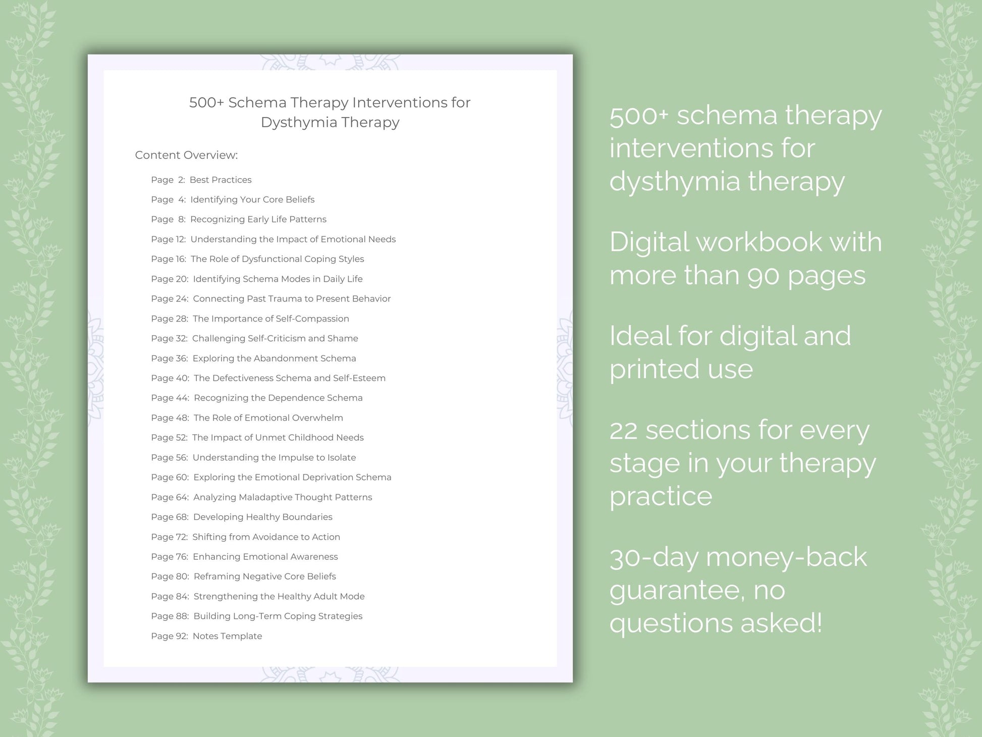 Dysthymia Schema Therapy Therapist Worksheets