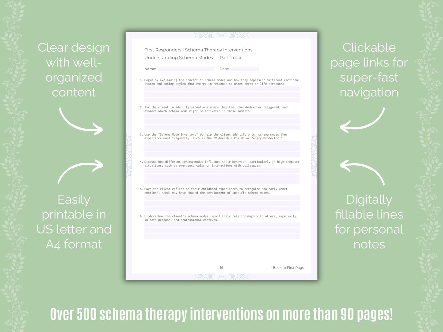 First Responders Schema Therapy Counseling Templates