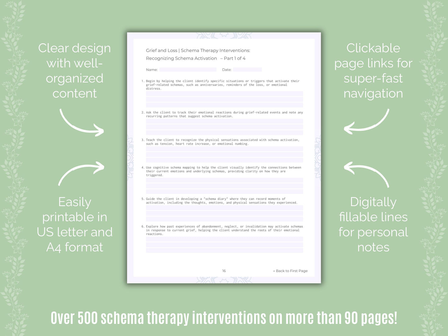 Grief and Loss Schema Therapy Counseling Templates