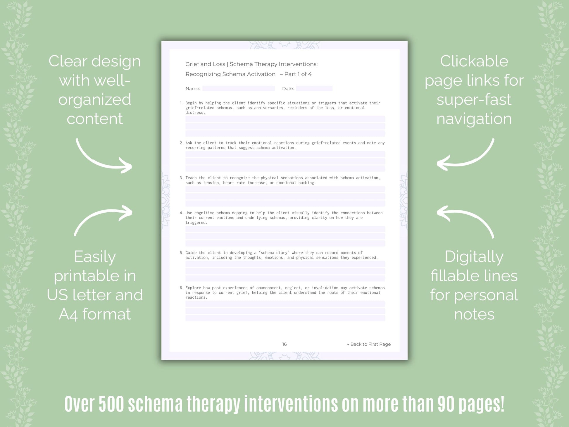 Grief and Loss Schema Therapy Counseling Templates