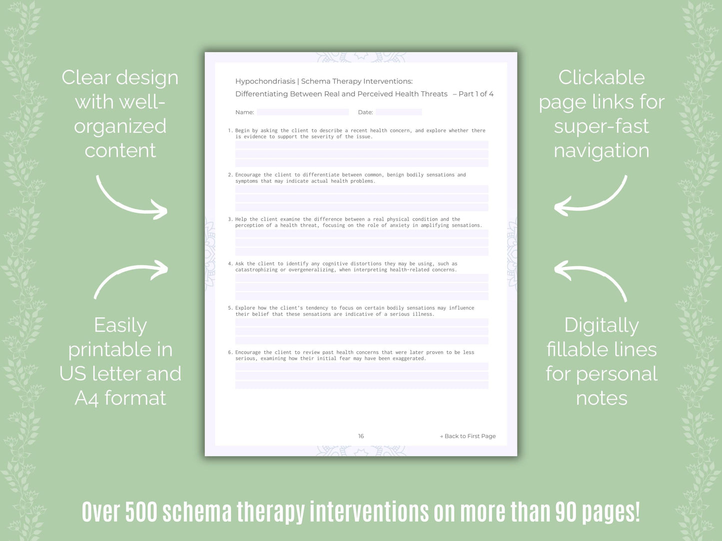 Hypochondriasis Schema Therapy Counseling Templates