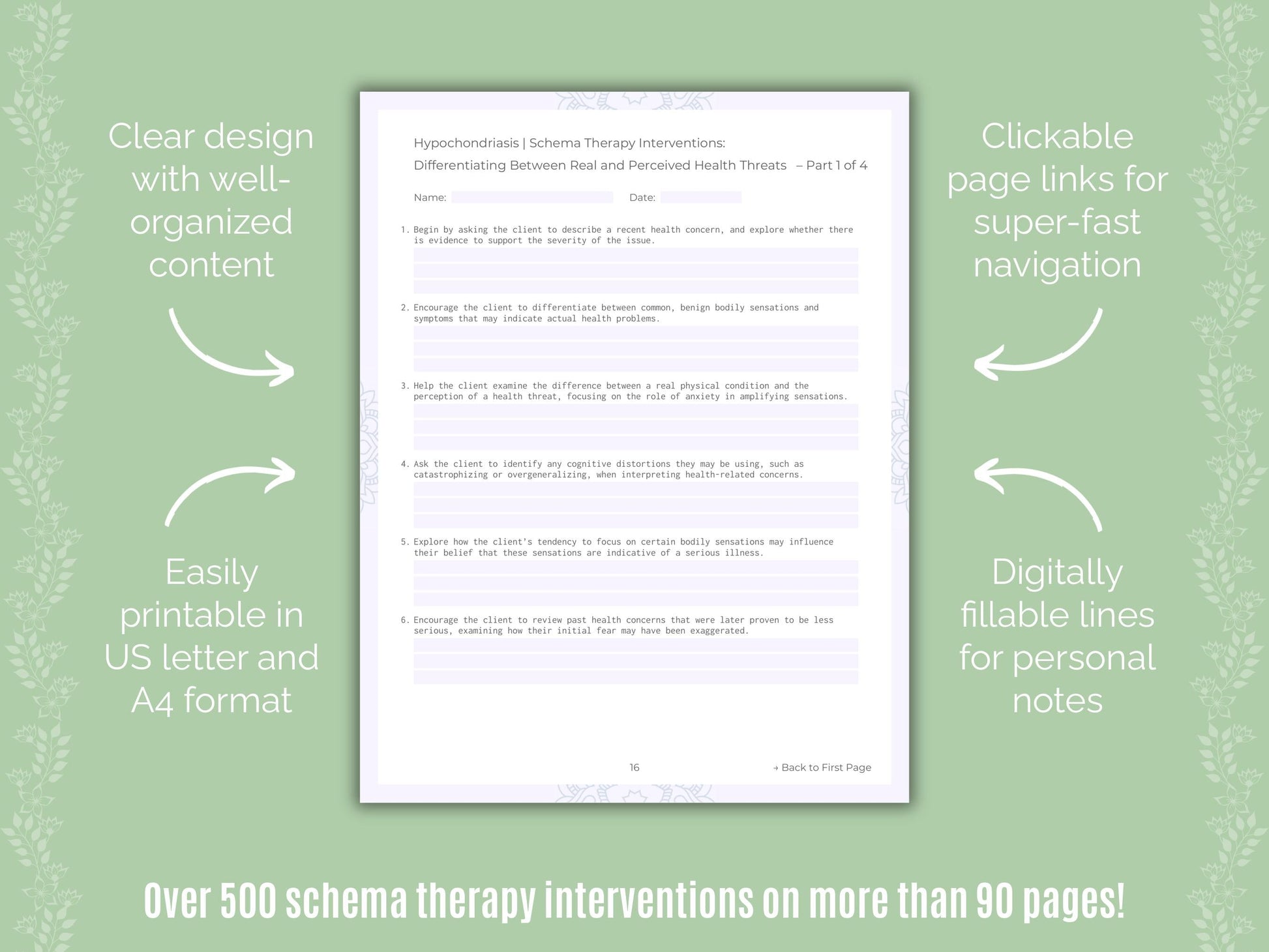 Hypochondriasis Schema Therapy Counseling Templates