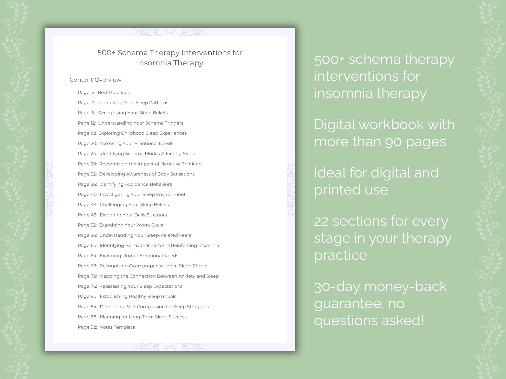 Insomnia Schema Therapy Therapist Worksheets