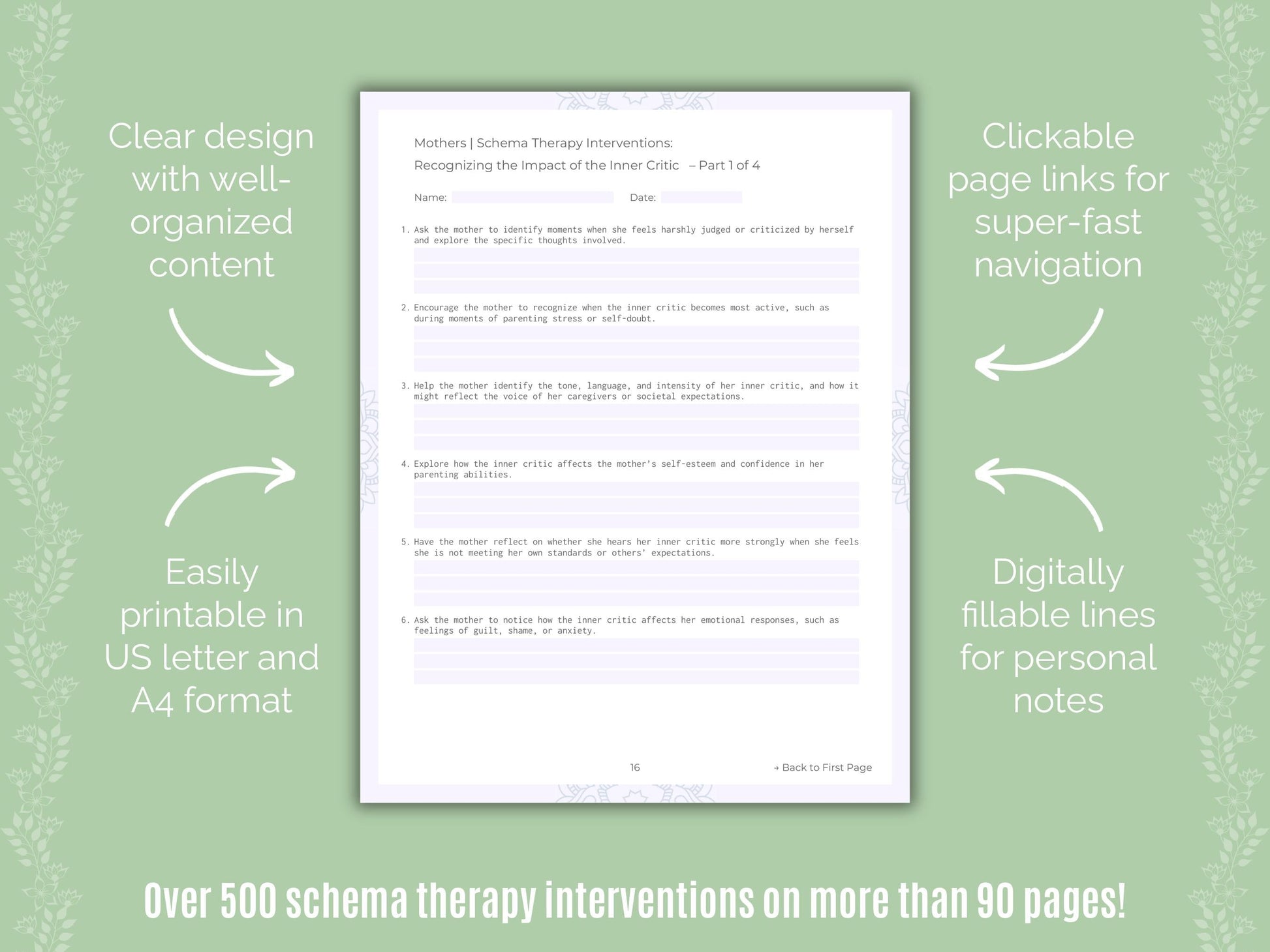 Mothers Schema Therapy Counseling Templates