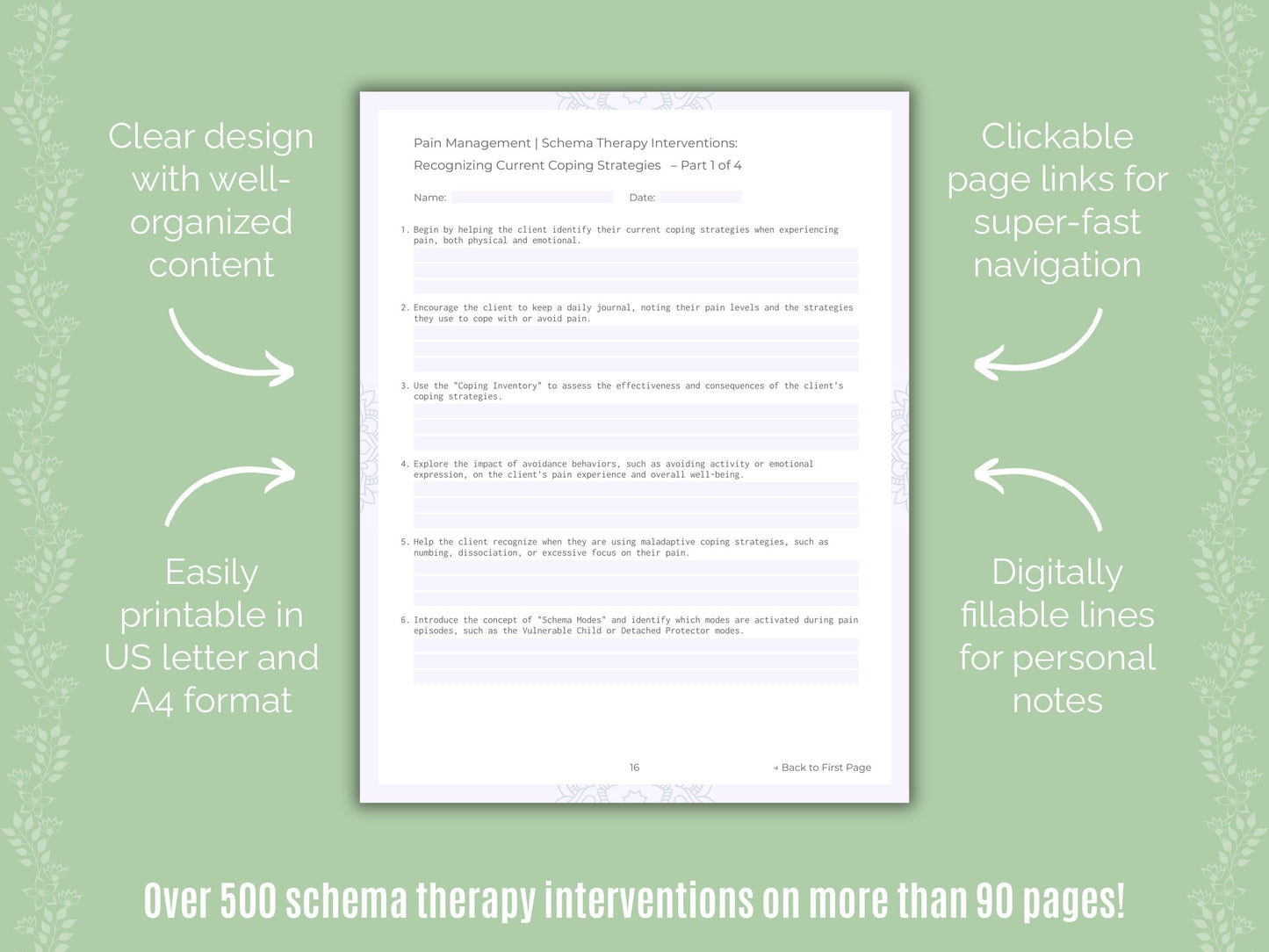 Pain Management Schema Therapy Counseling Templates