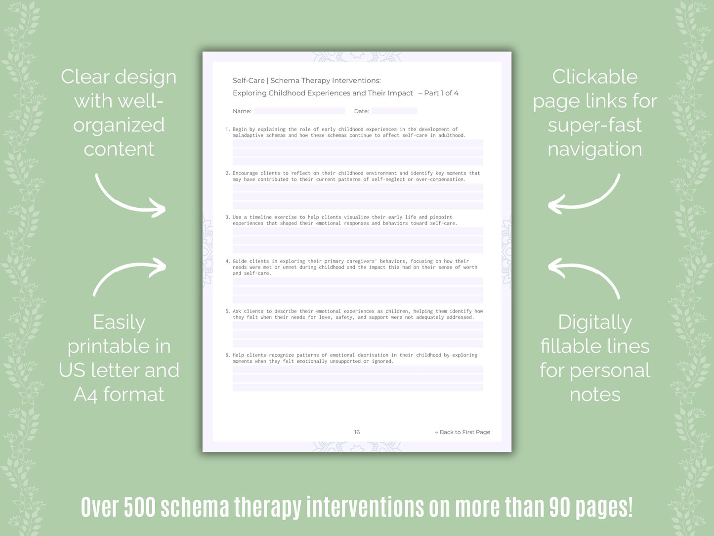 Self-Care Schema Therapy Counseling Templates