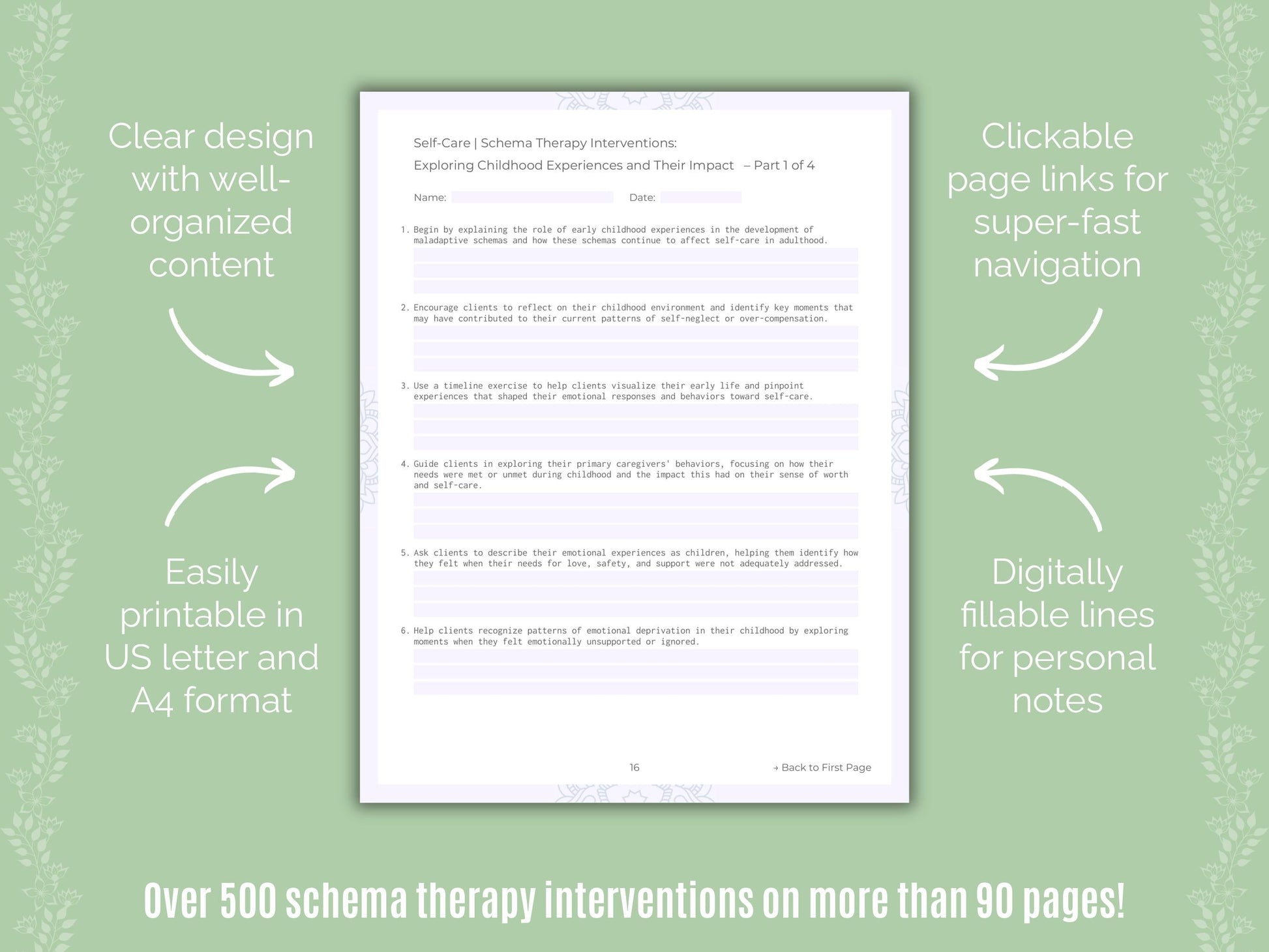 Self-Care Schema Therapy Counseling Templates