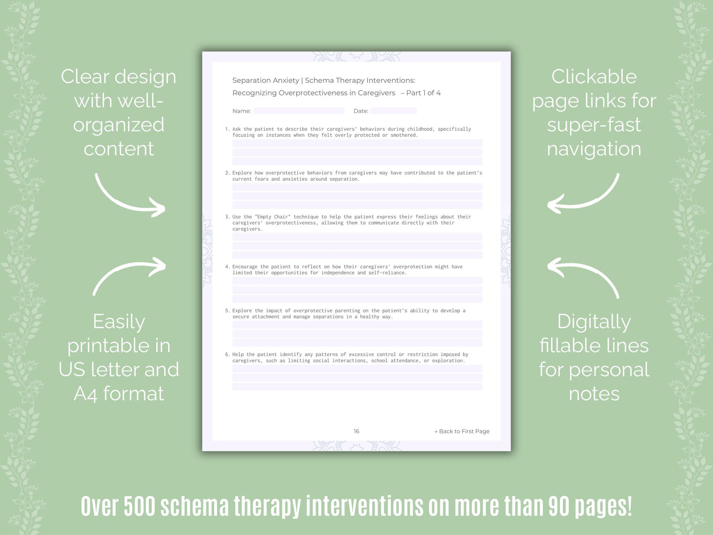 Separation Anxiety Schema Therapy Counseling Templates