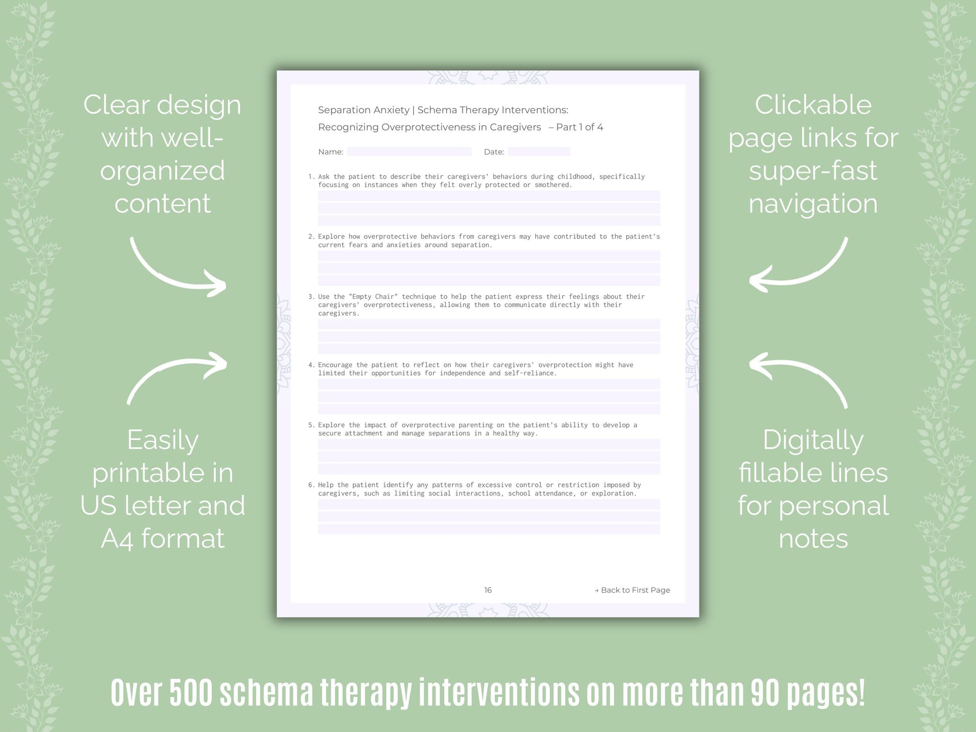 Separation Anxiety Schema Therapy Counseling Templates