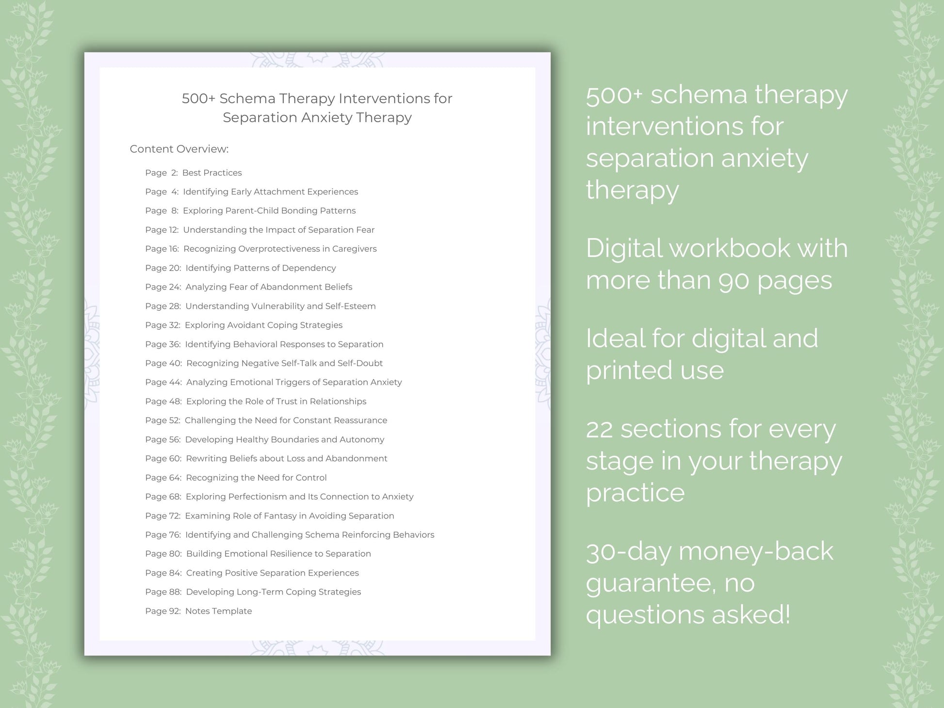 Separation Anxiety Schema Therapy Therapist Worksheets