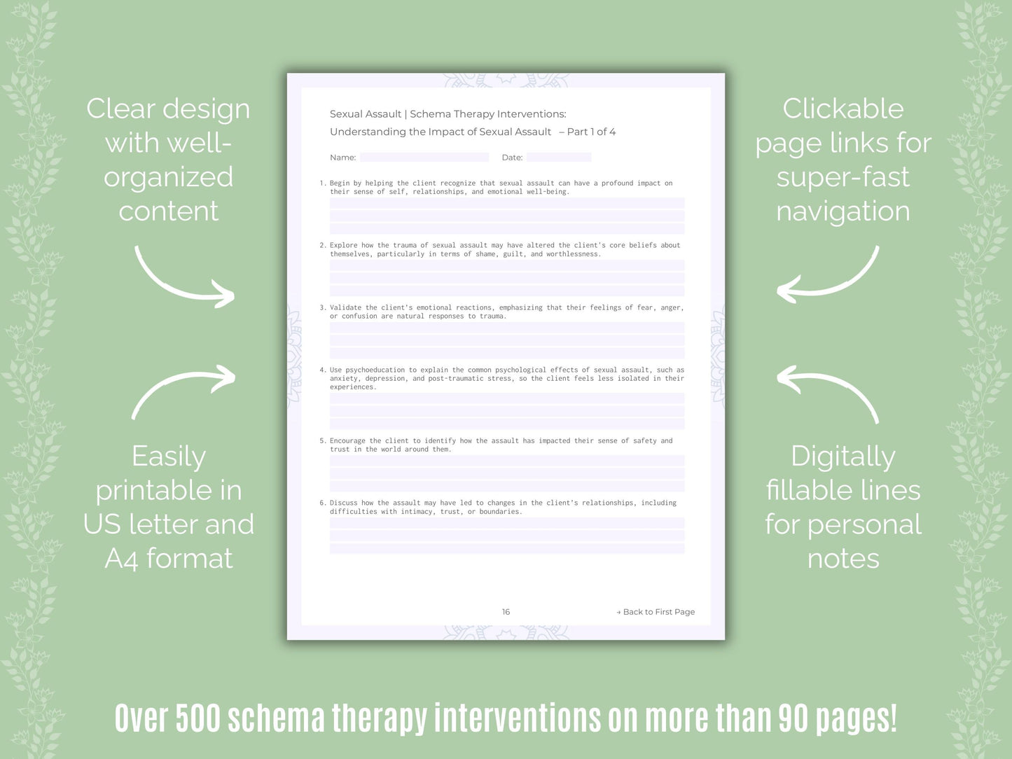 Sexual Assault Schema Therapy Counseling Templates