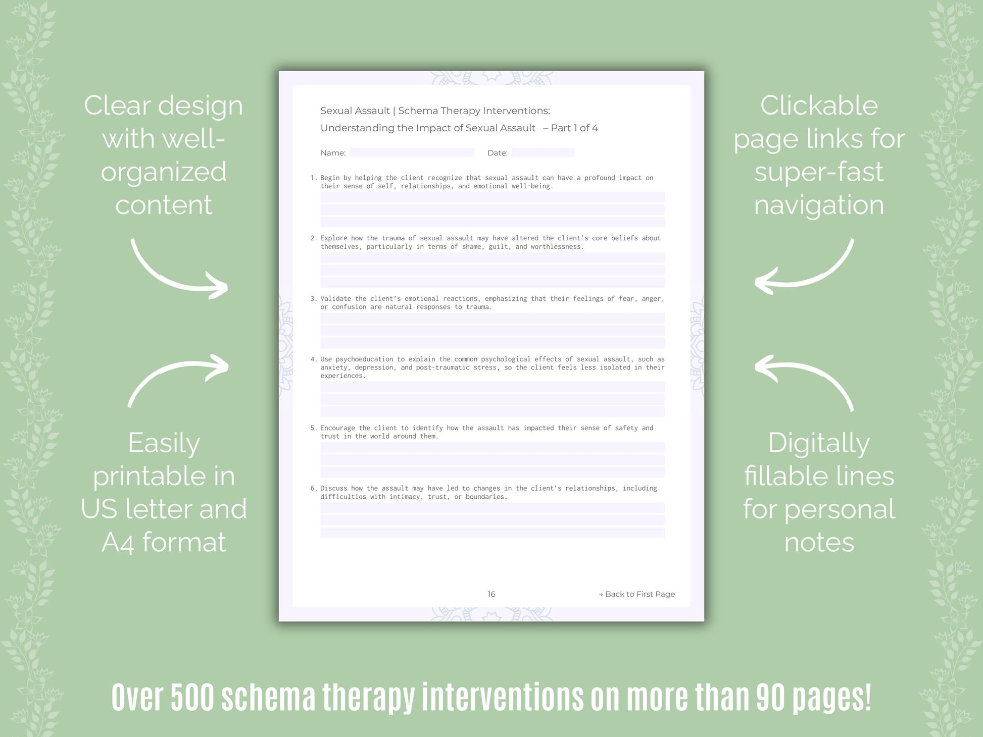 Sexual Assault Schema Therapy Counseling Templates