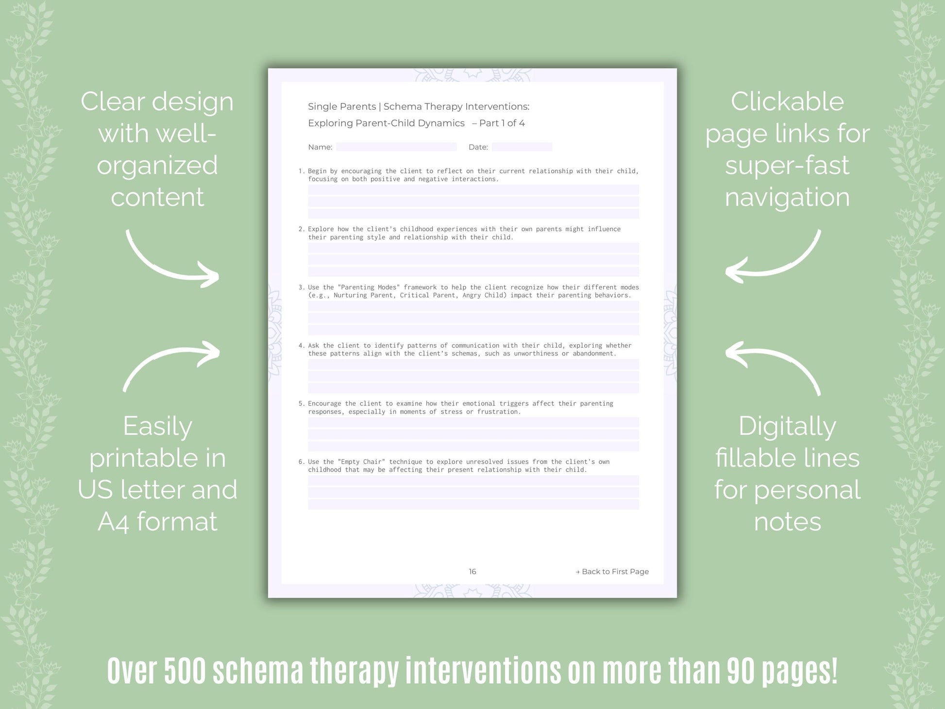 Single Parents Schema Therapy Counseling Templates