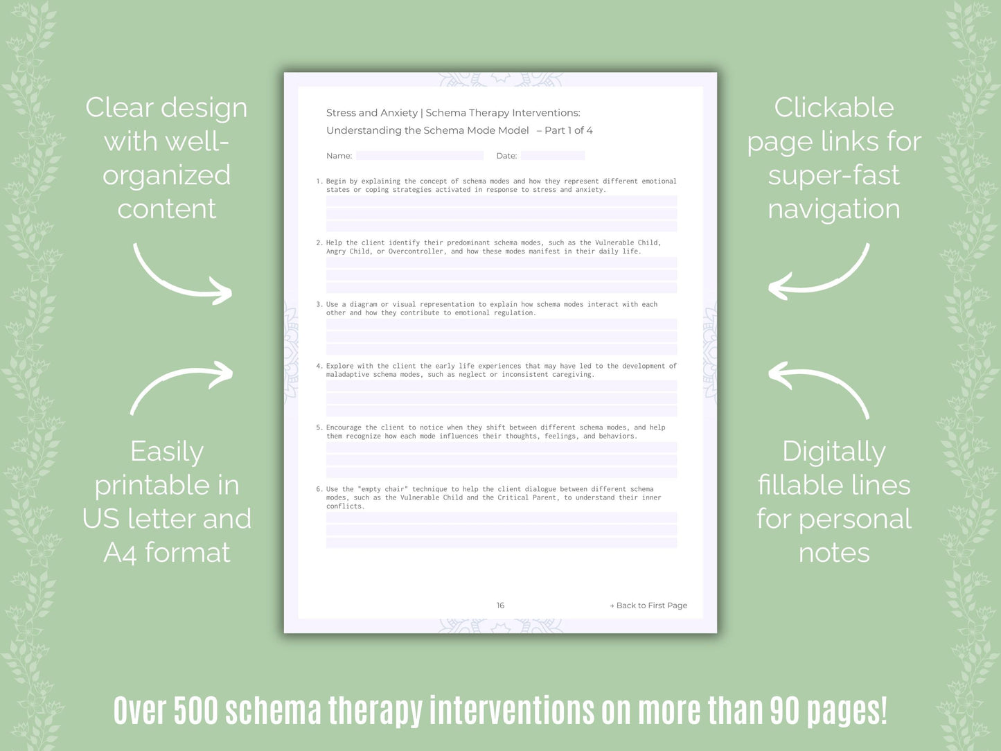 Stress and Anxiety Schema Therapy Counseling Templates