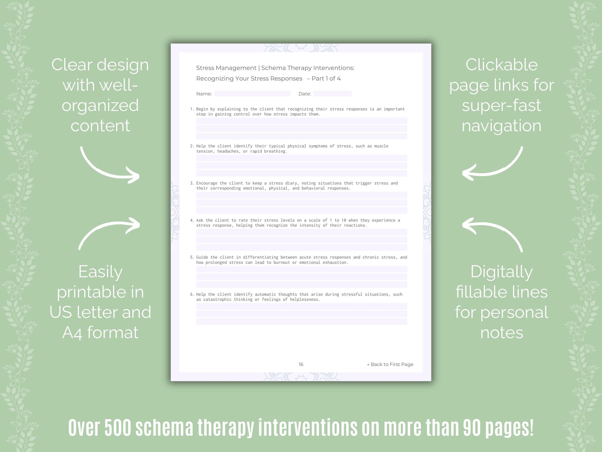 Stress Management Schema Therapy Counseling Templates