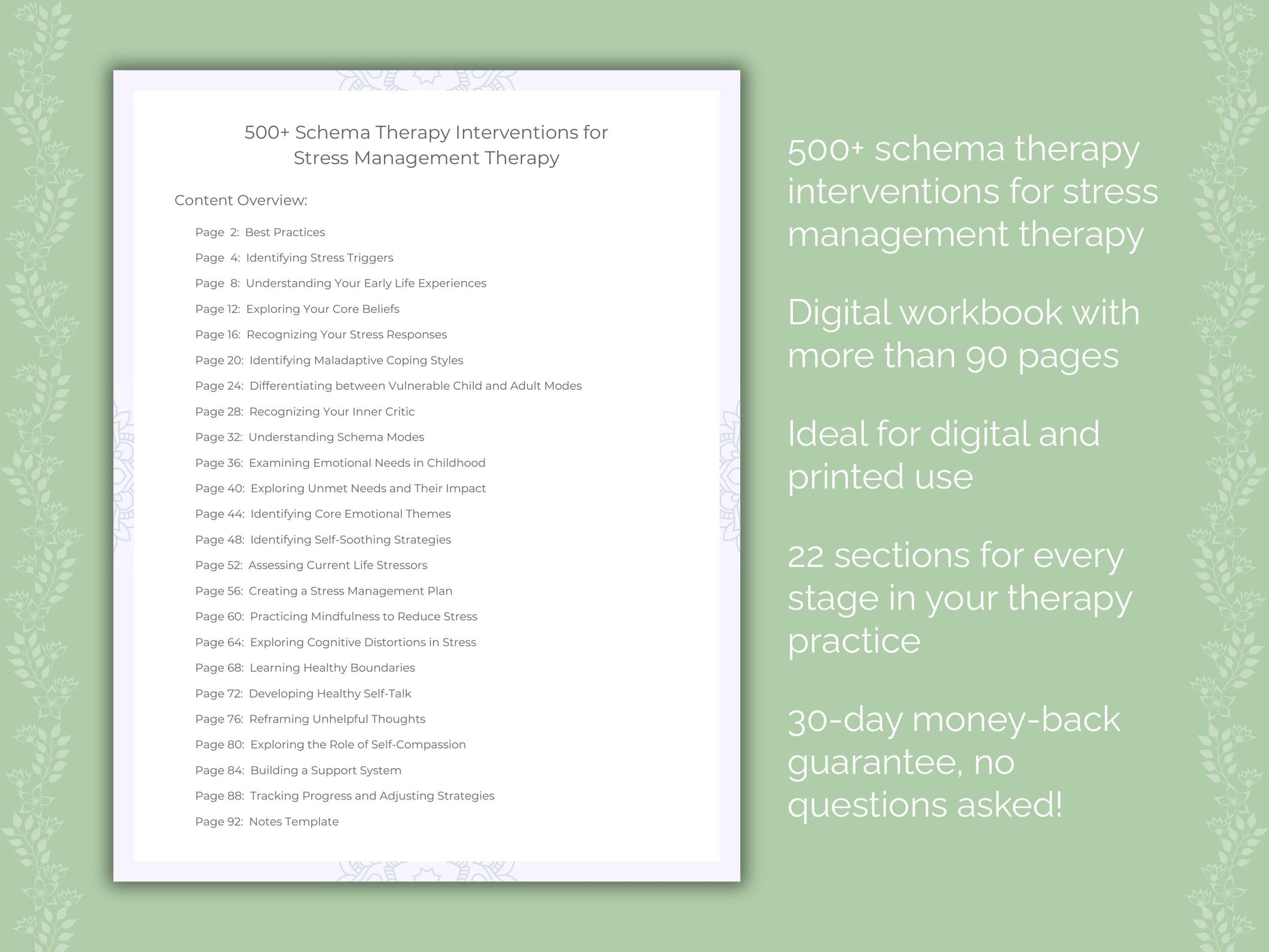 Stress Management Schema Therapy Therapist Worksheets