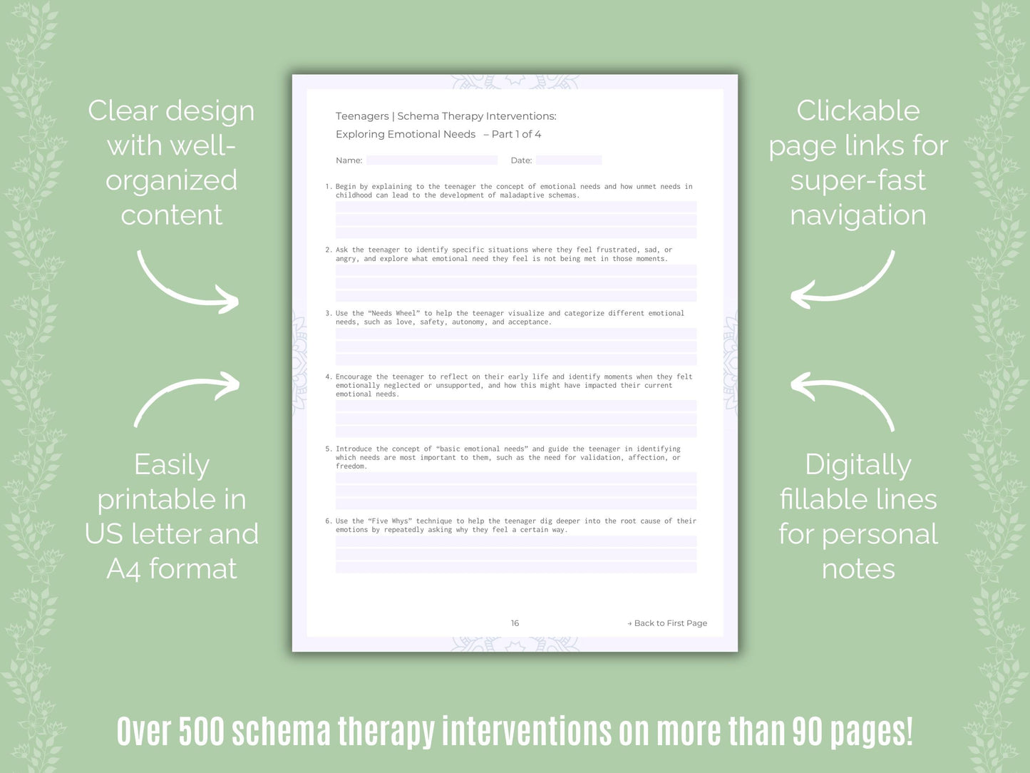 Teenagers Schema Therapy Counseling Templates