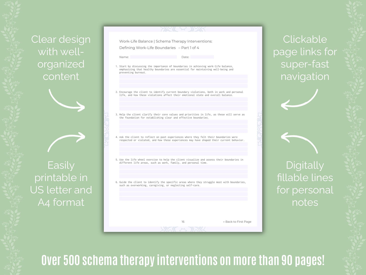 Work-Life Balance Schema Therapy Counseling Templates