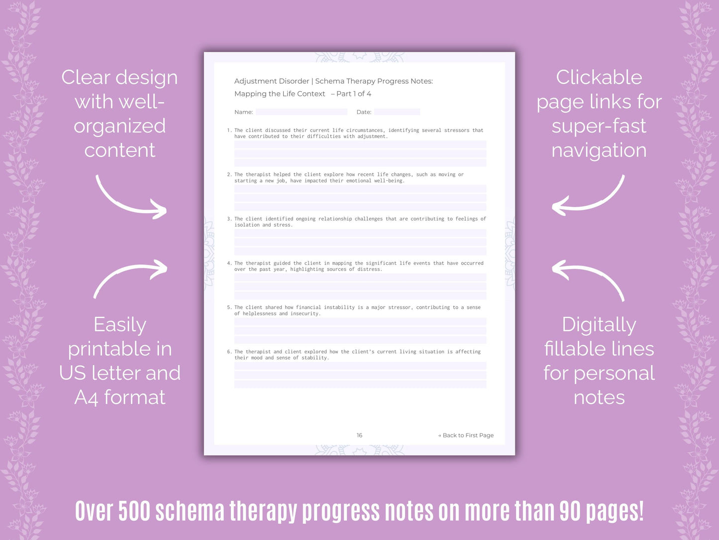 Adjustment Disorder Schema Therapy Counseling Templates