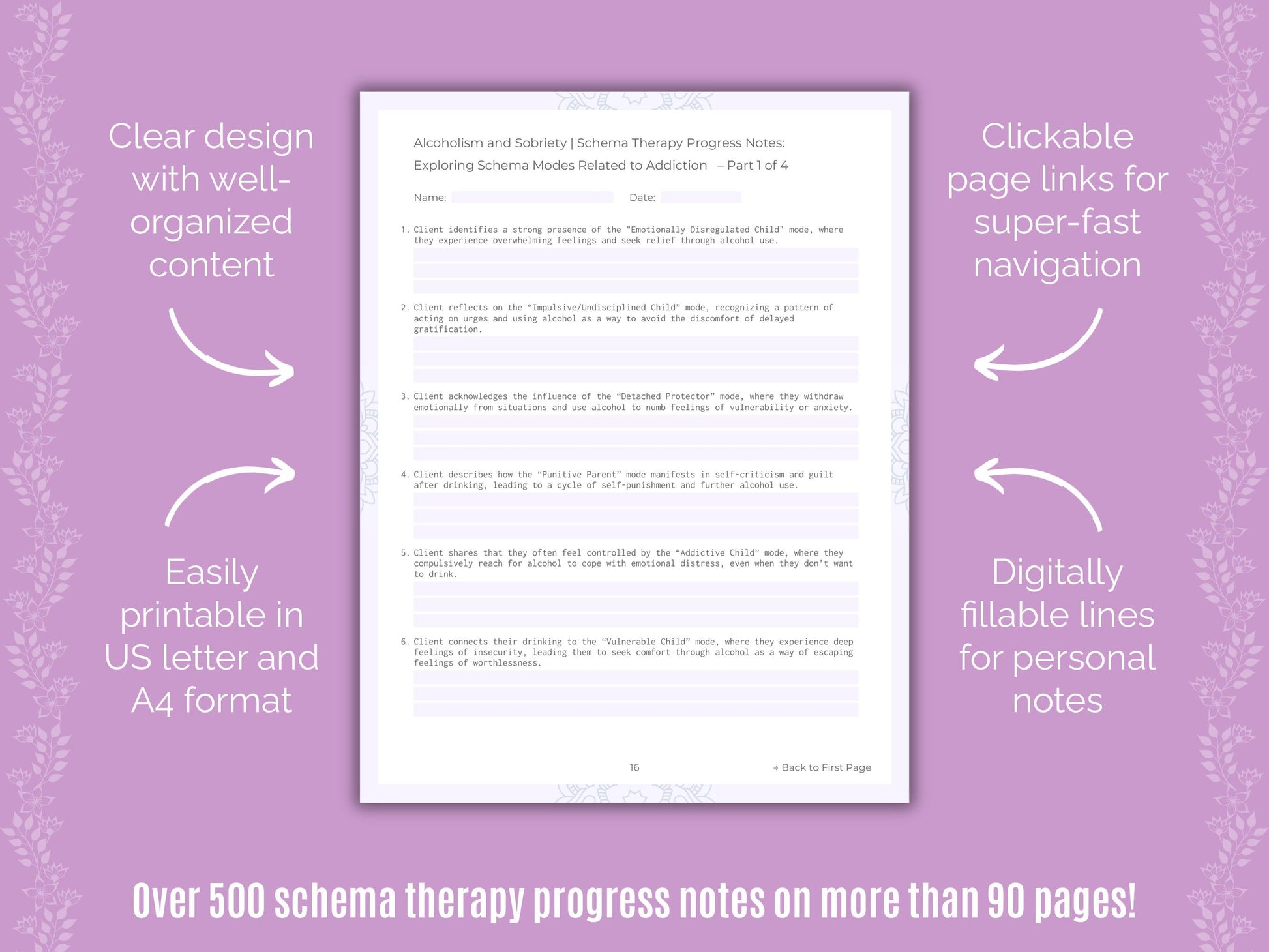 Alcoholism and Sobriety Schema Therapy Counseling Templates