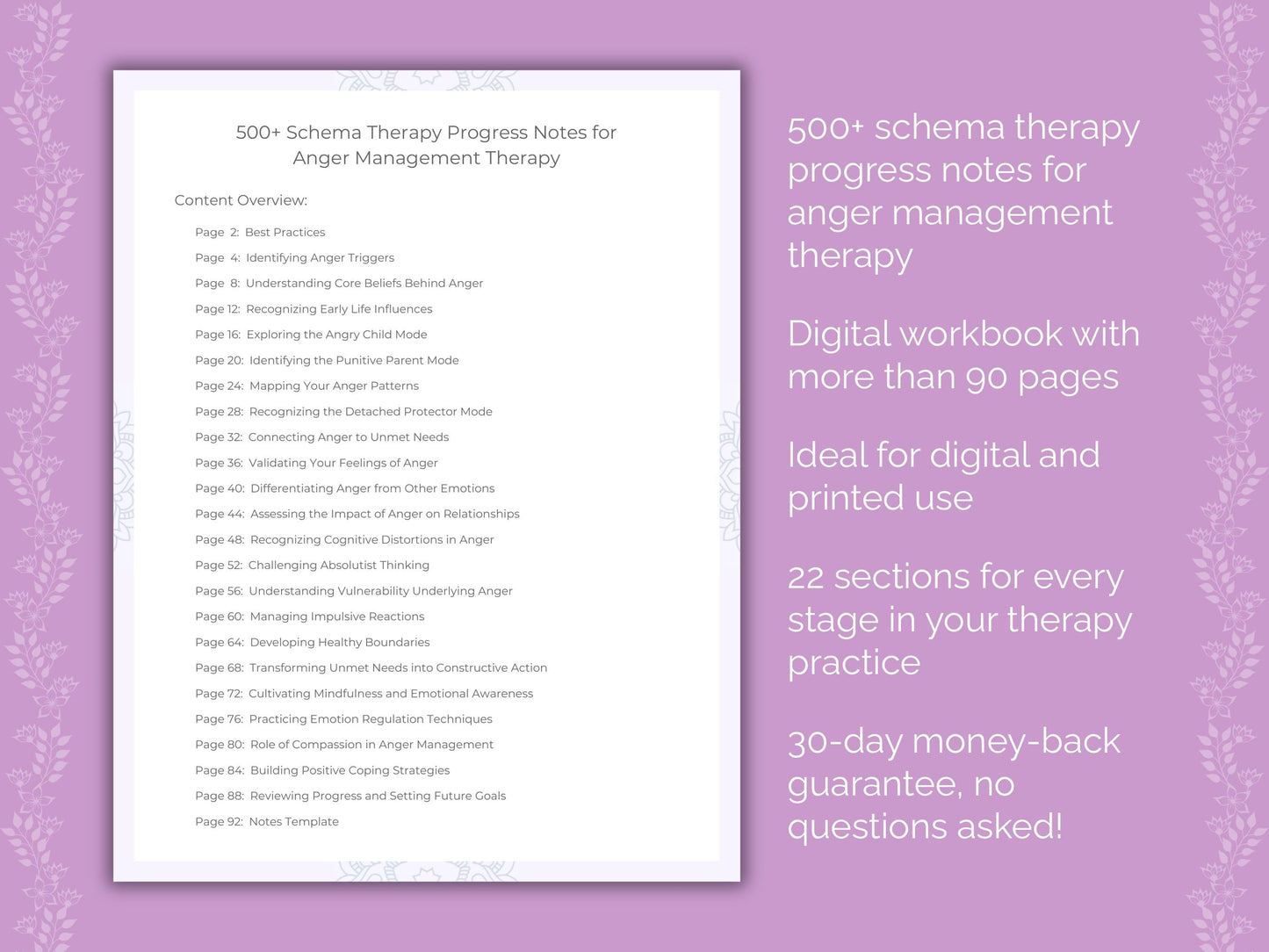 Anger Management Schema Therapy Therapist Worksheets