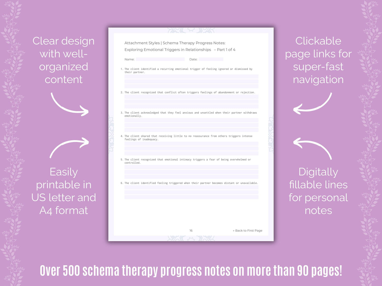 Attachment Styles Schema Therapy Counseling Templates