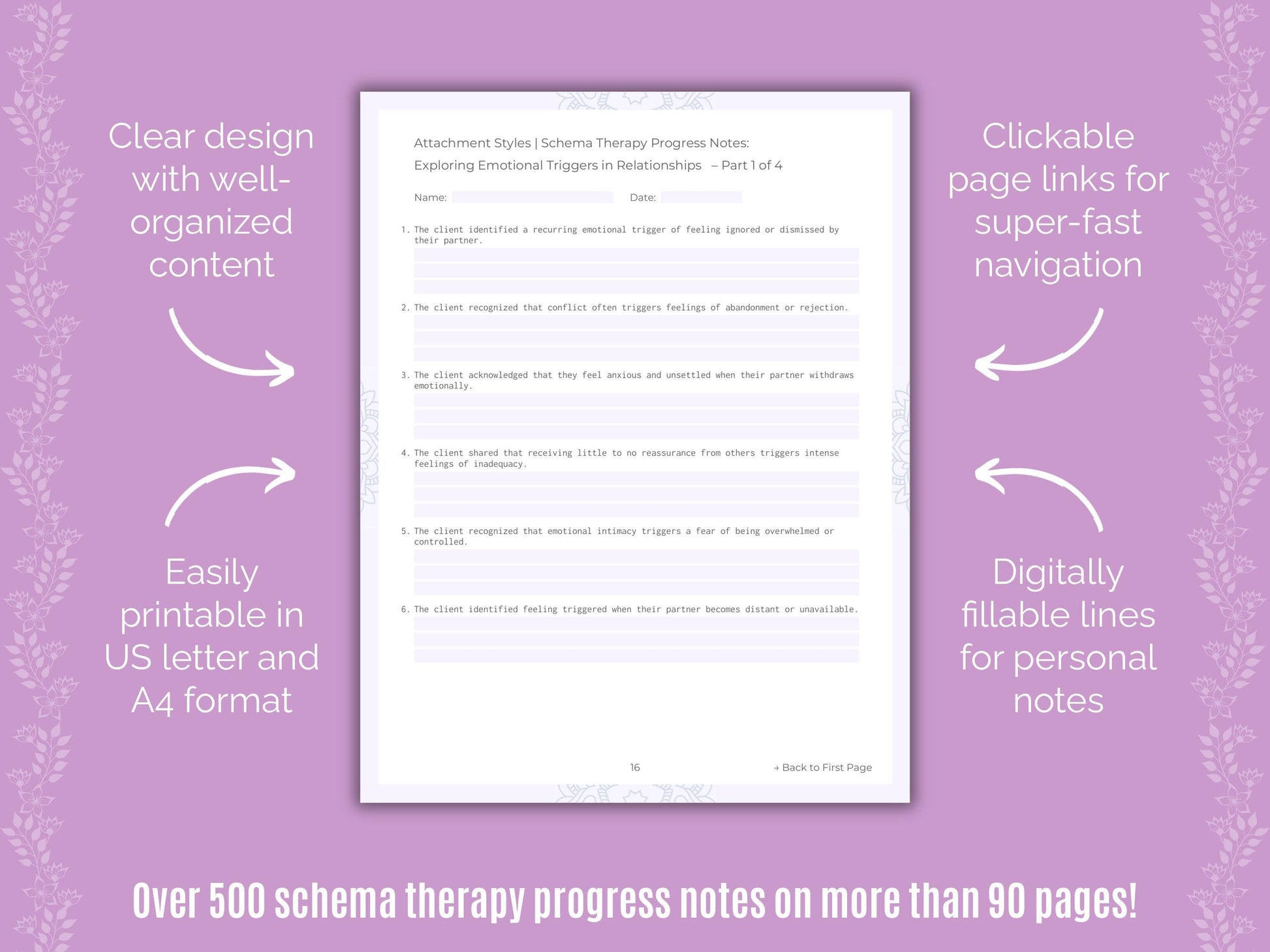 Attachment Styles Schema Therapy Counseling Templates