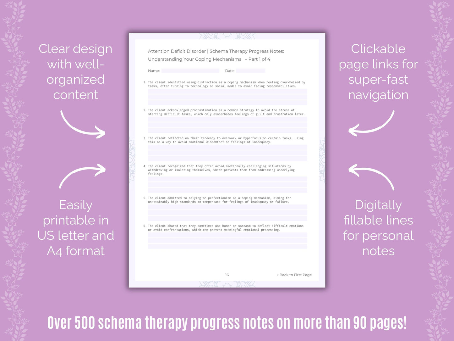 Attention Deficit Disorder (ADD) Schema Therapy Counseling Templates