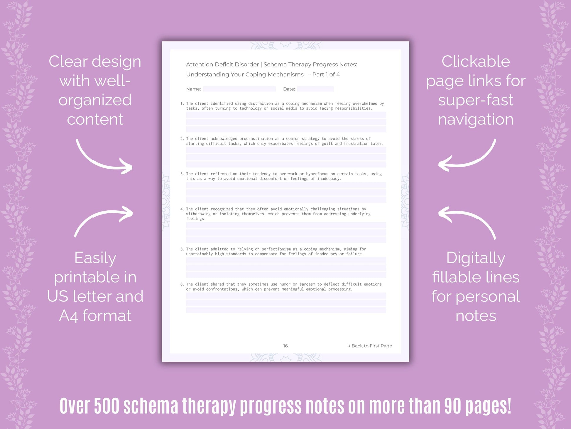 Attention Deficit Disorder (ADD) Schema Therapy Counseling Templates