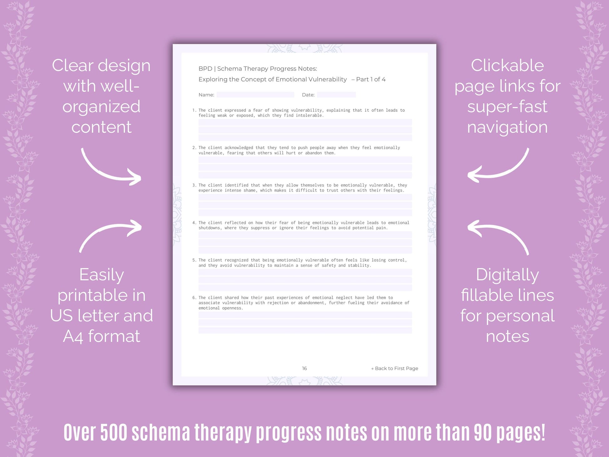 Borderline Personality Disorder (BPD) Schema Therapy Counseling Templates