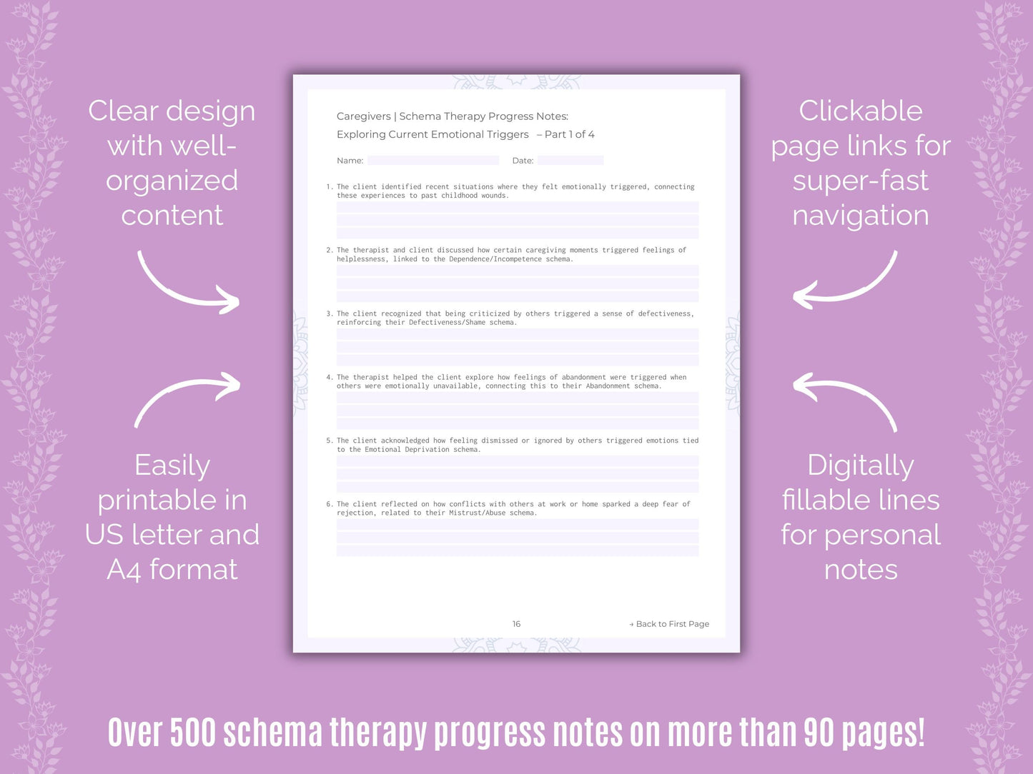 Caregivers Schema Therapy Counseling Templates