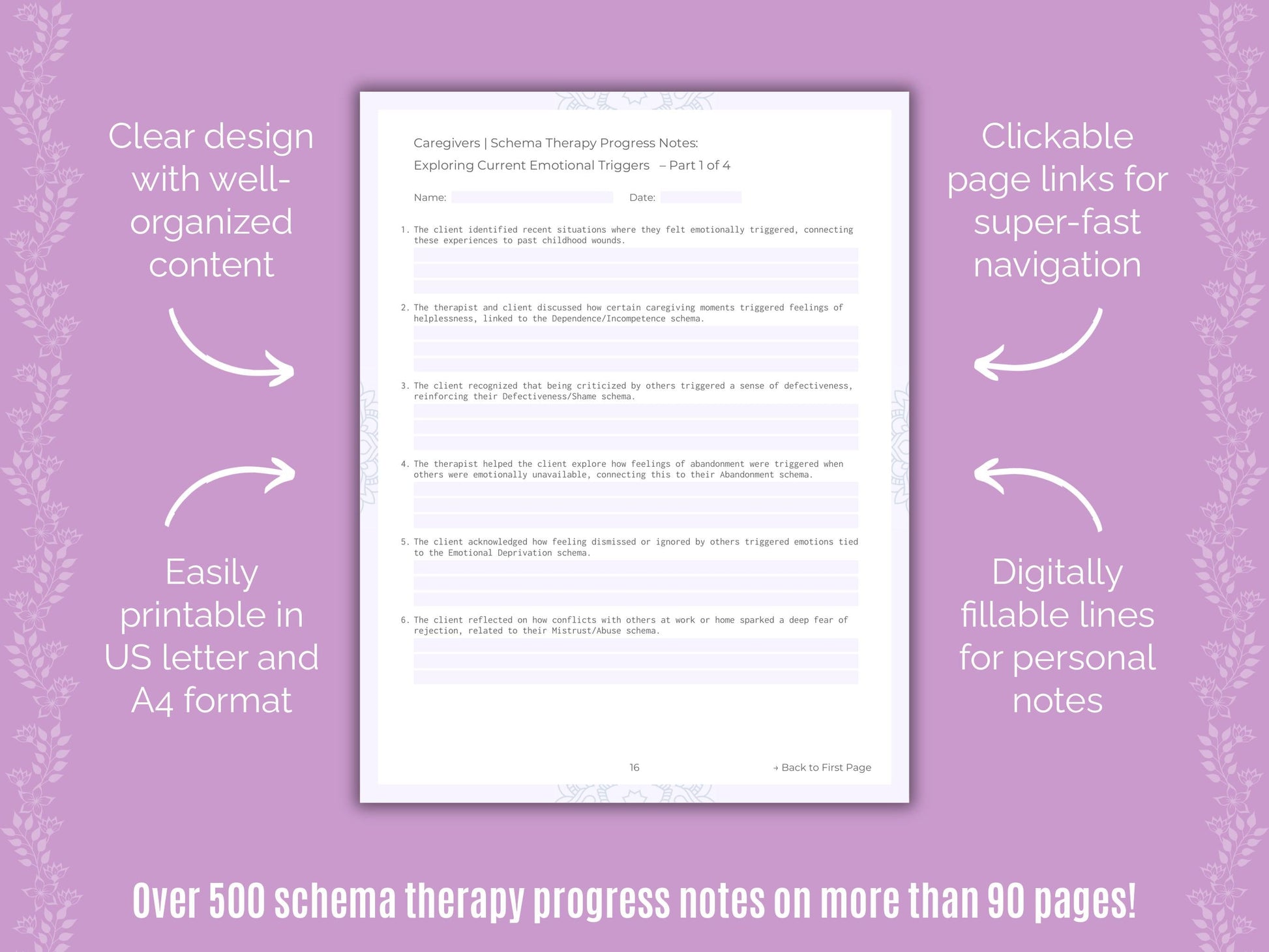 Caregivers Schema Therapy Counseling Templates