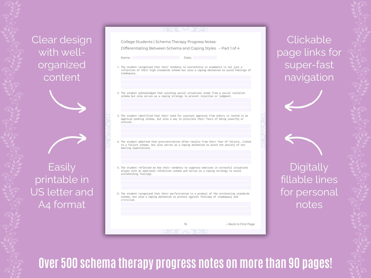 College Students Schema Therapy Counseling Templates