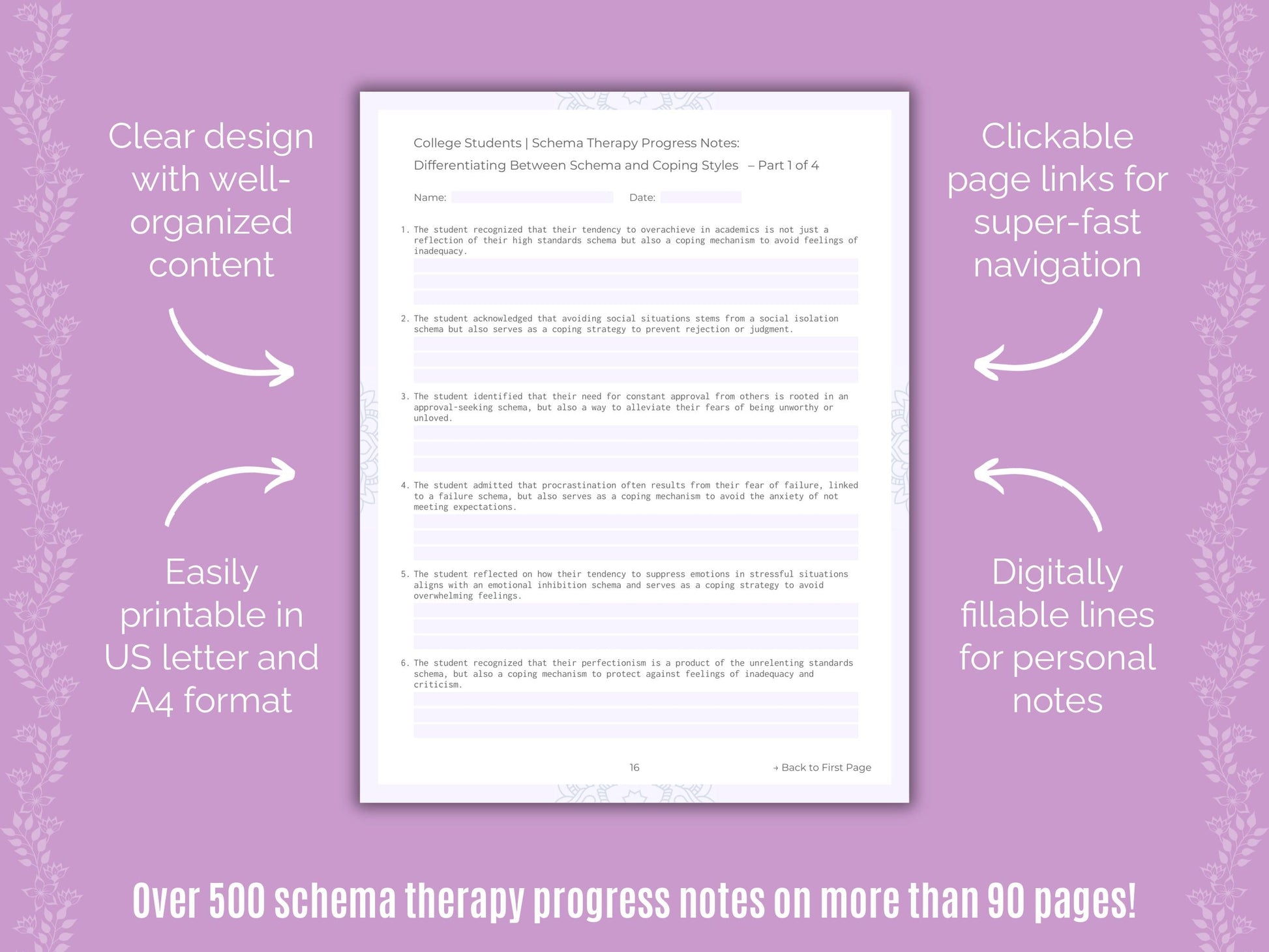 College Students Schema Therapy Counseling Templates