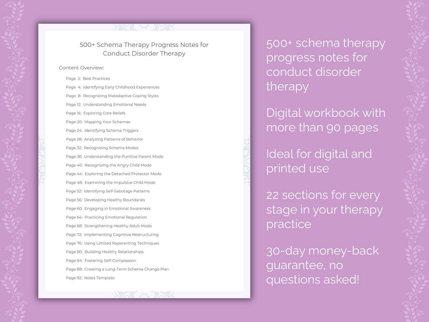 Conduct Disorder Schema Therapy Therapist Worksheets