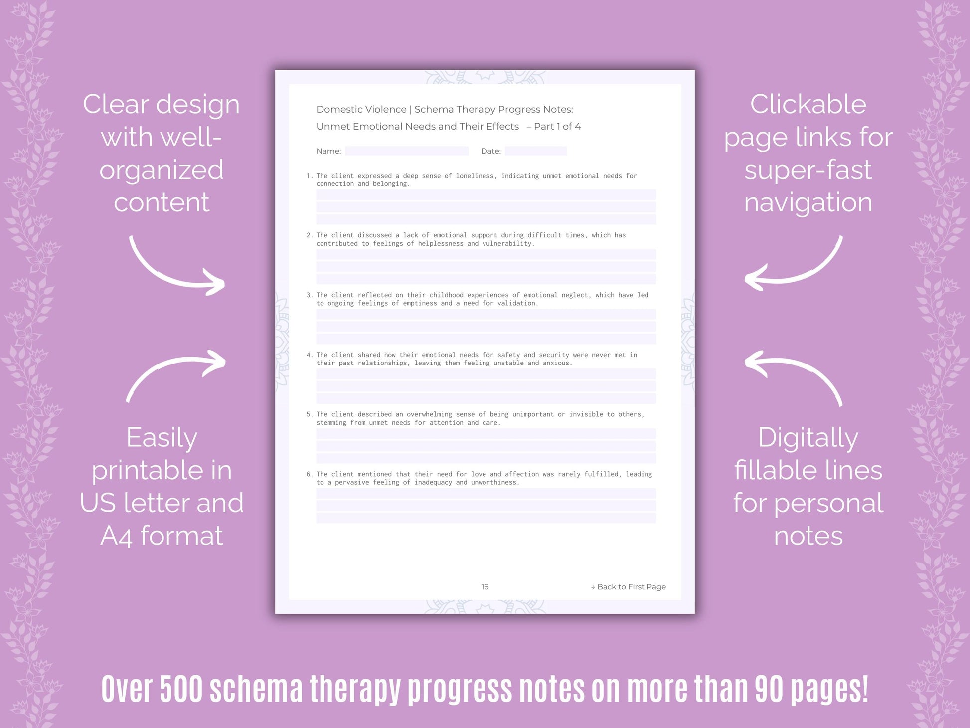 Domestic Violence Schema Therapy Counseling Templates