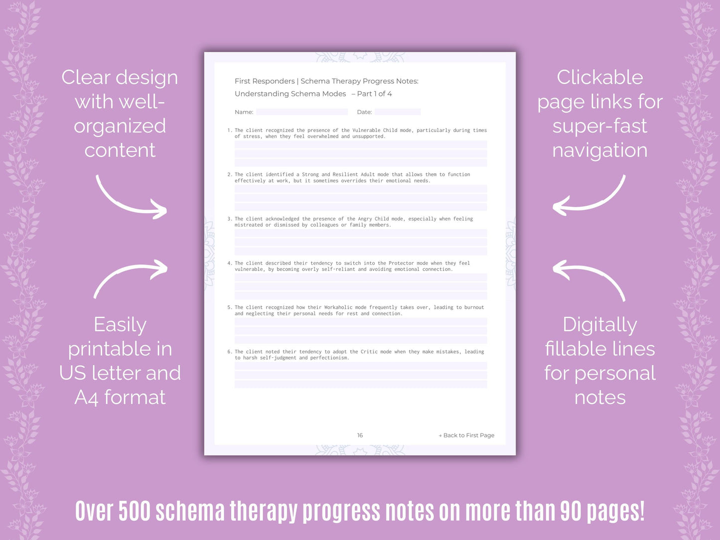 First Responders Schema Therapy Counseling Templates