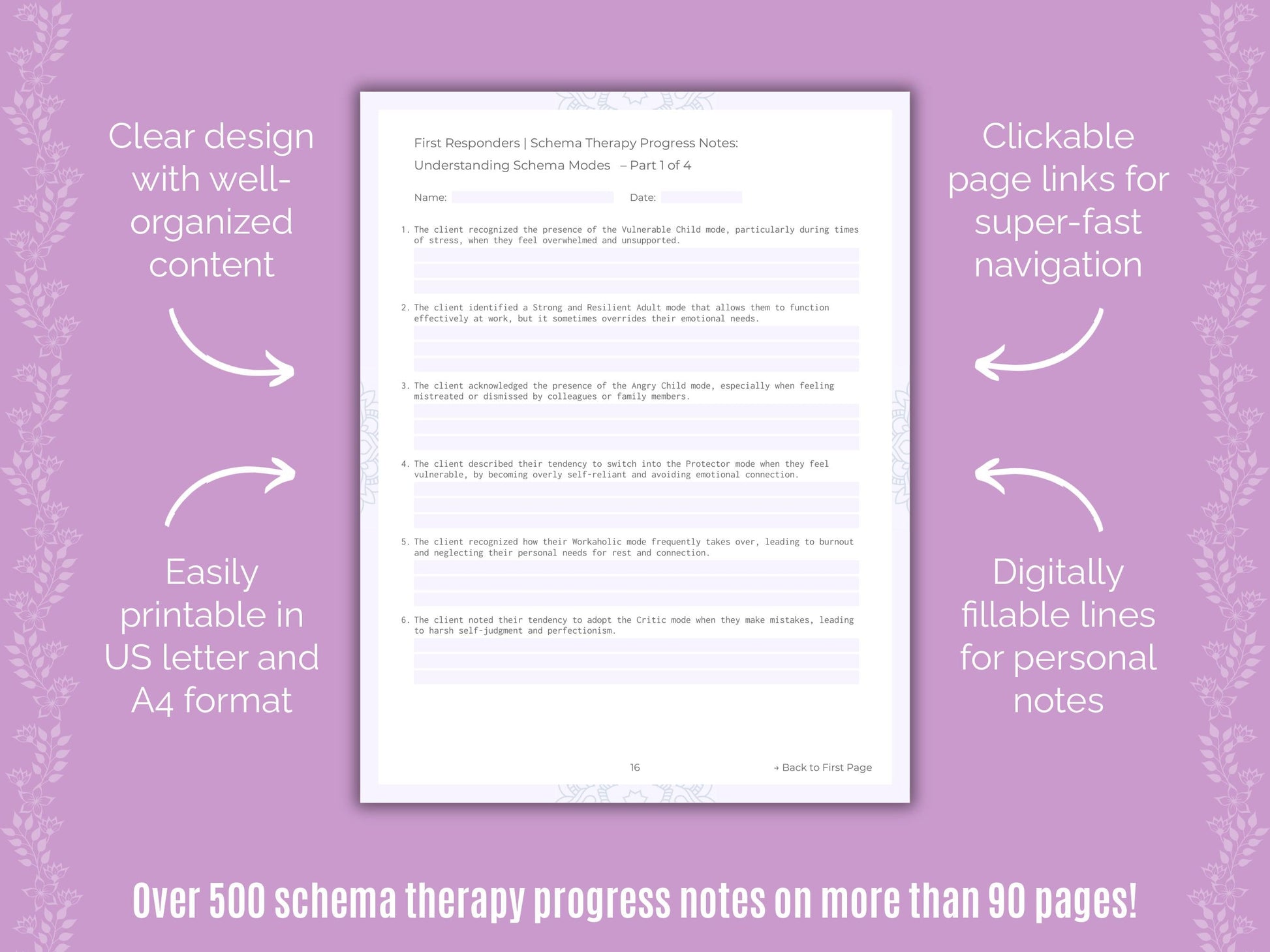 First Responders Schema Therapy Counseling Templates