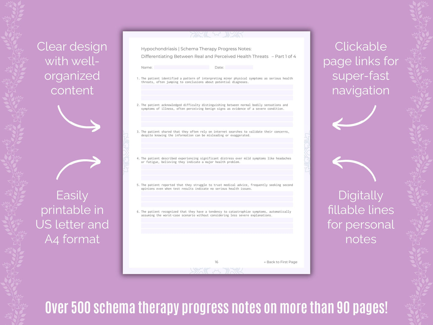 Hypochondriasis Schema Therapy Counseling Templates