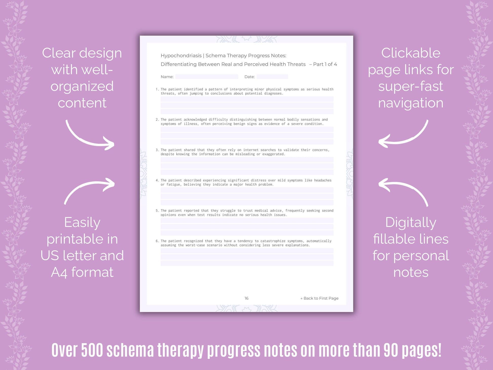 Hypochondriasis Schema Therapy Counseling Templates