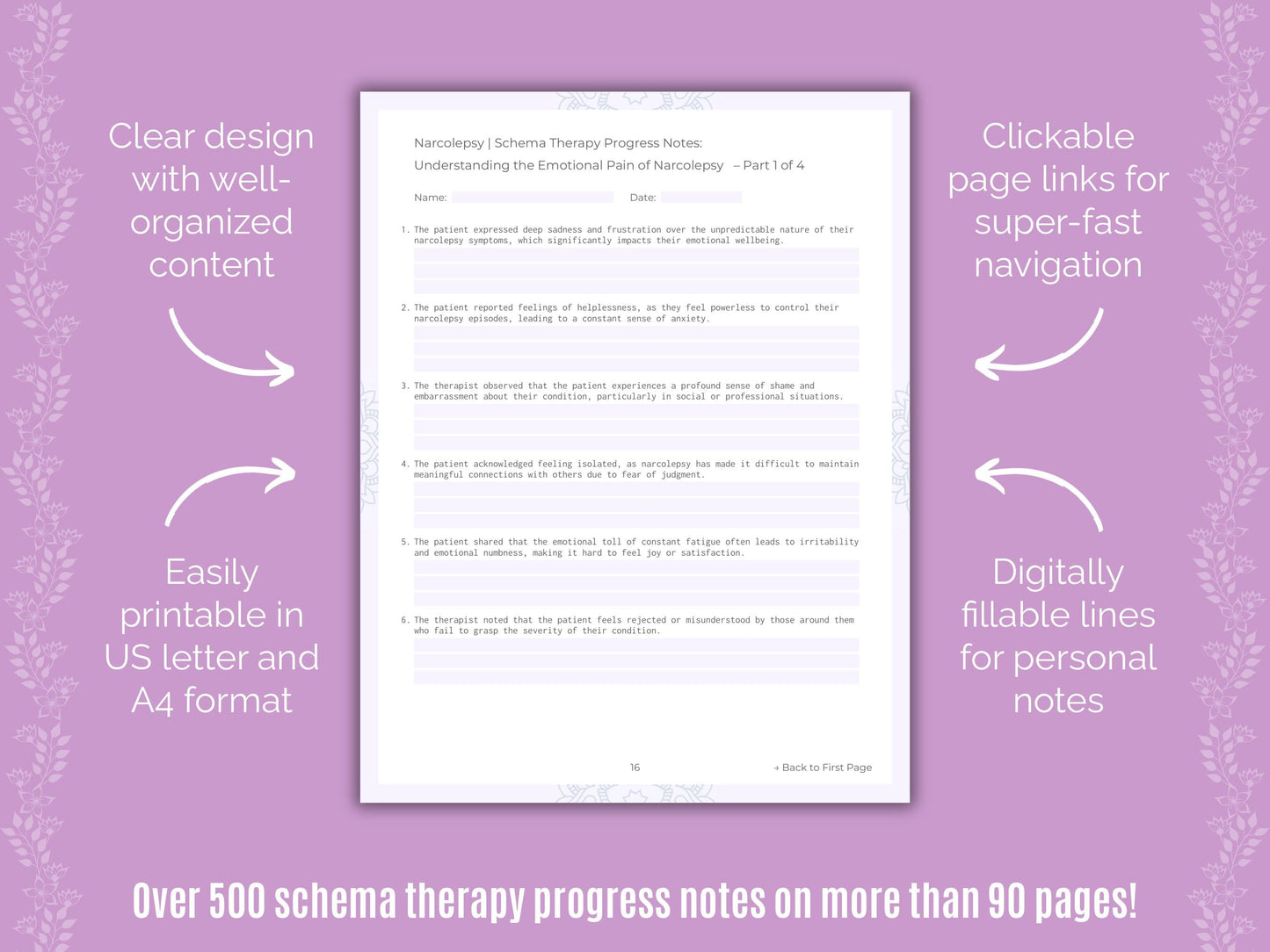 Narcolepsy Schema Therapy Counseling Templates