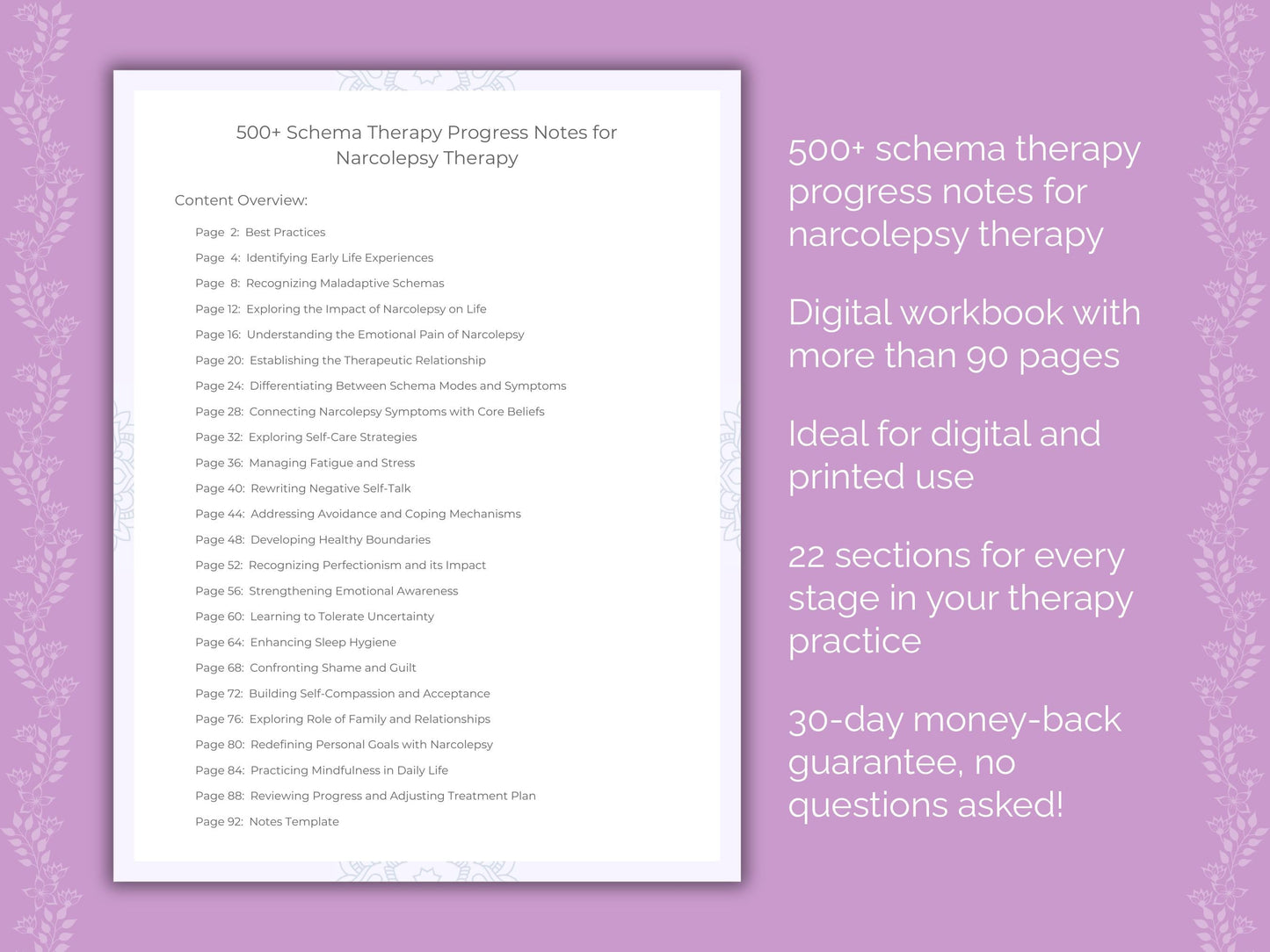 Narcolepsy Schema Therapy Therapist Worksheets