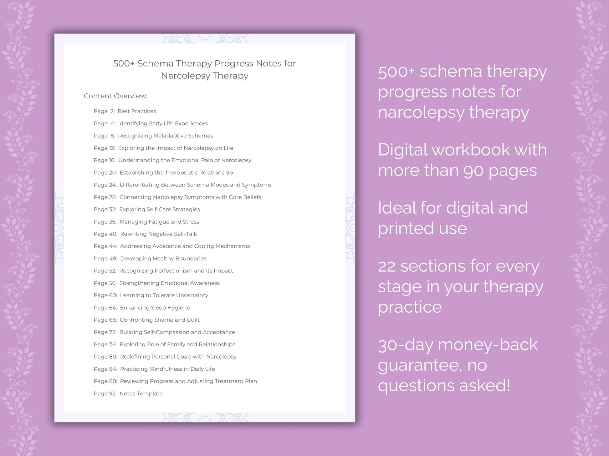 Narcolepsy Schema Therapy Therapist Worksheets
