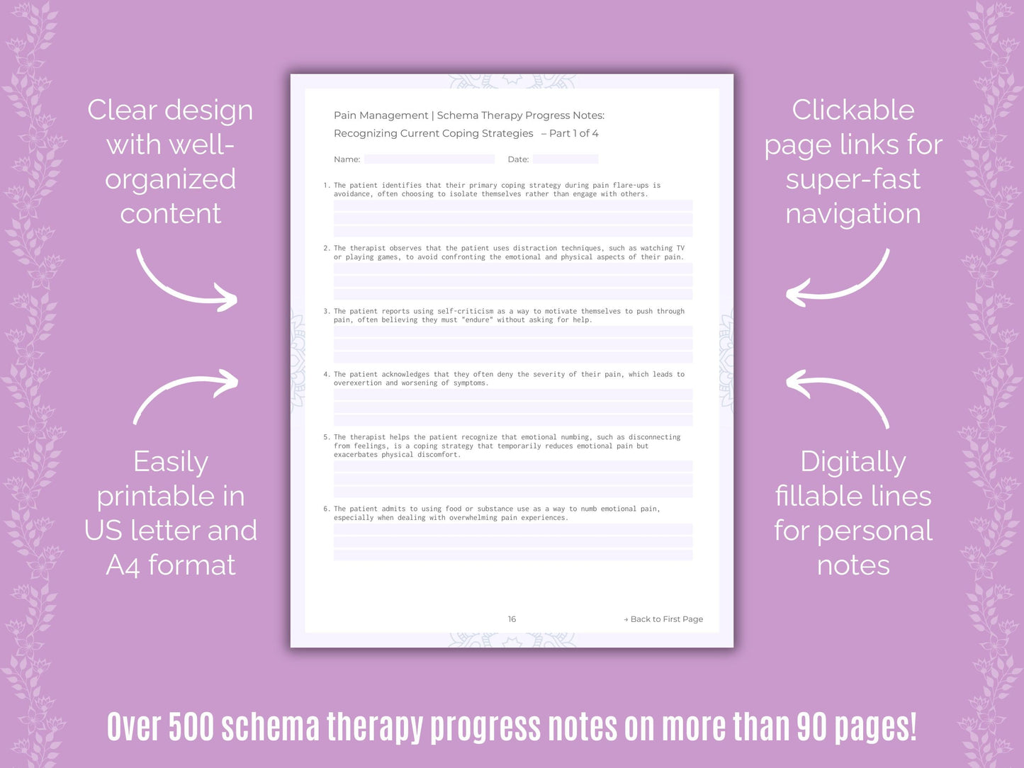 Pain Management Schema Therapy Counseling Templates