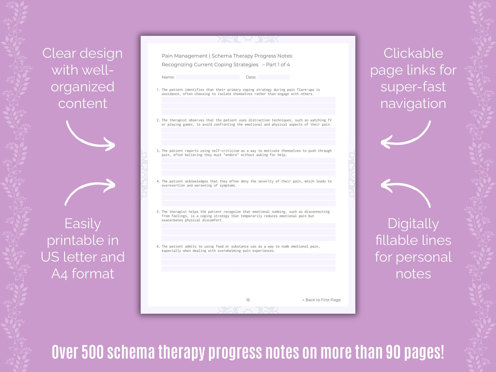 Pain Management Schema Therapy Counseling Templates