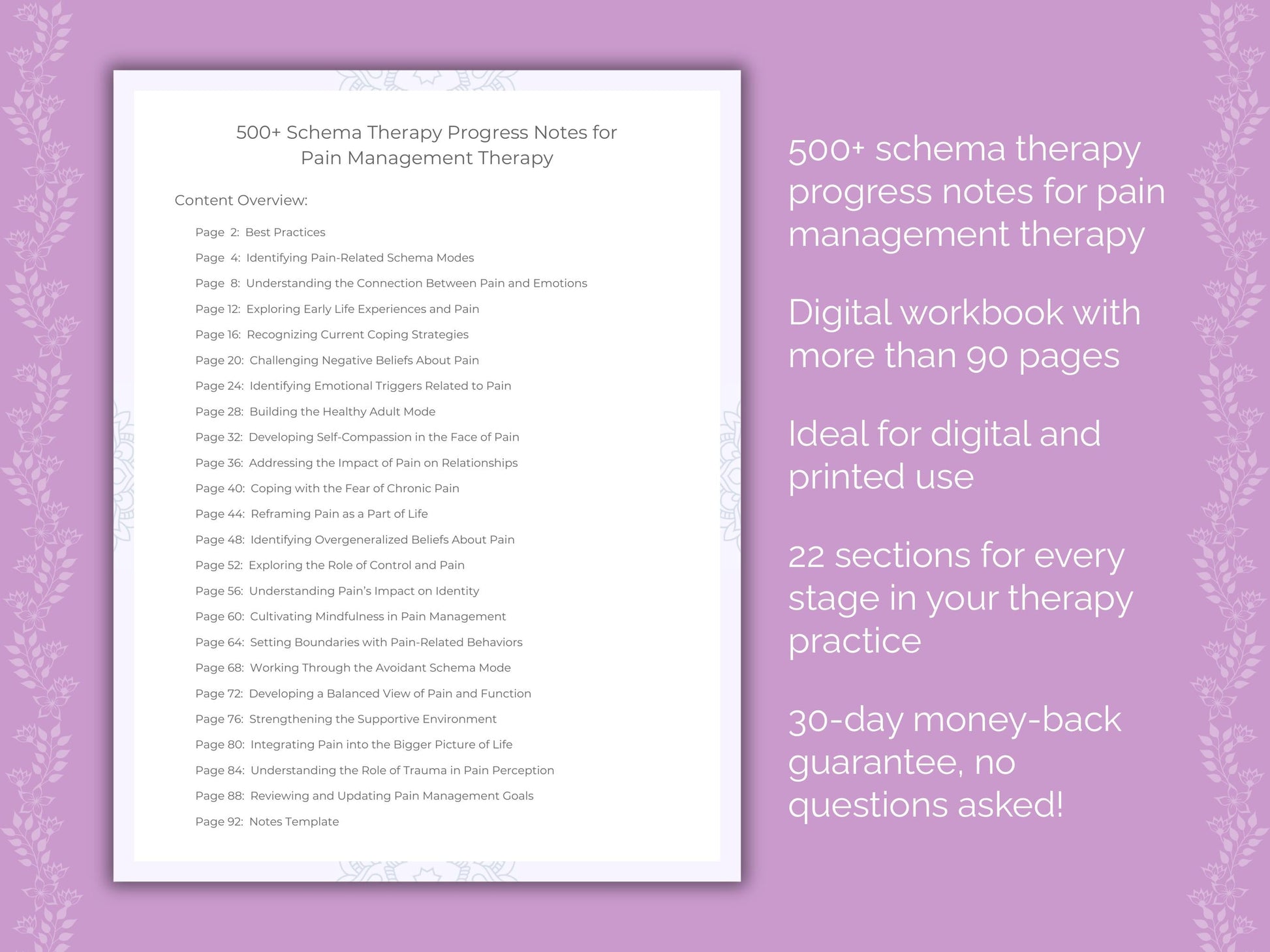 Pain Management Schema Therapy Therapist Worksheets