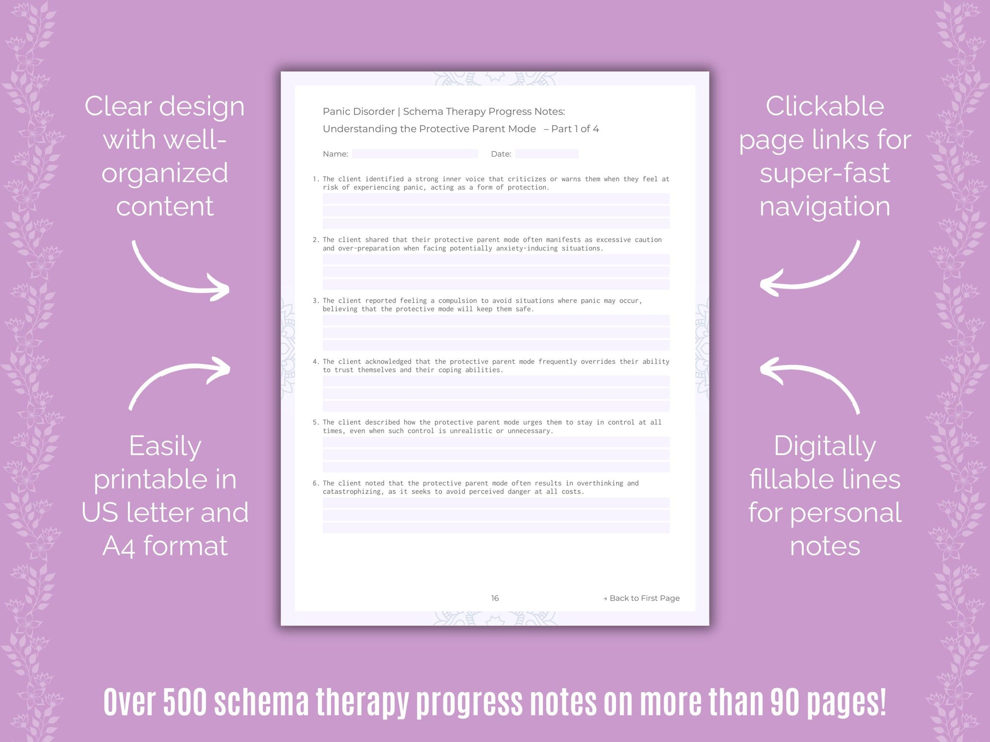 Panic Disorder Schema Therapy Counseling Templates