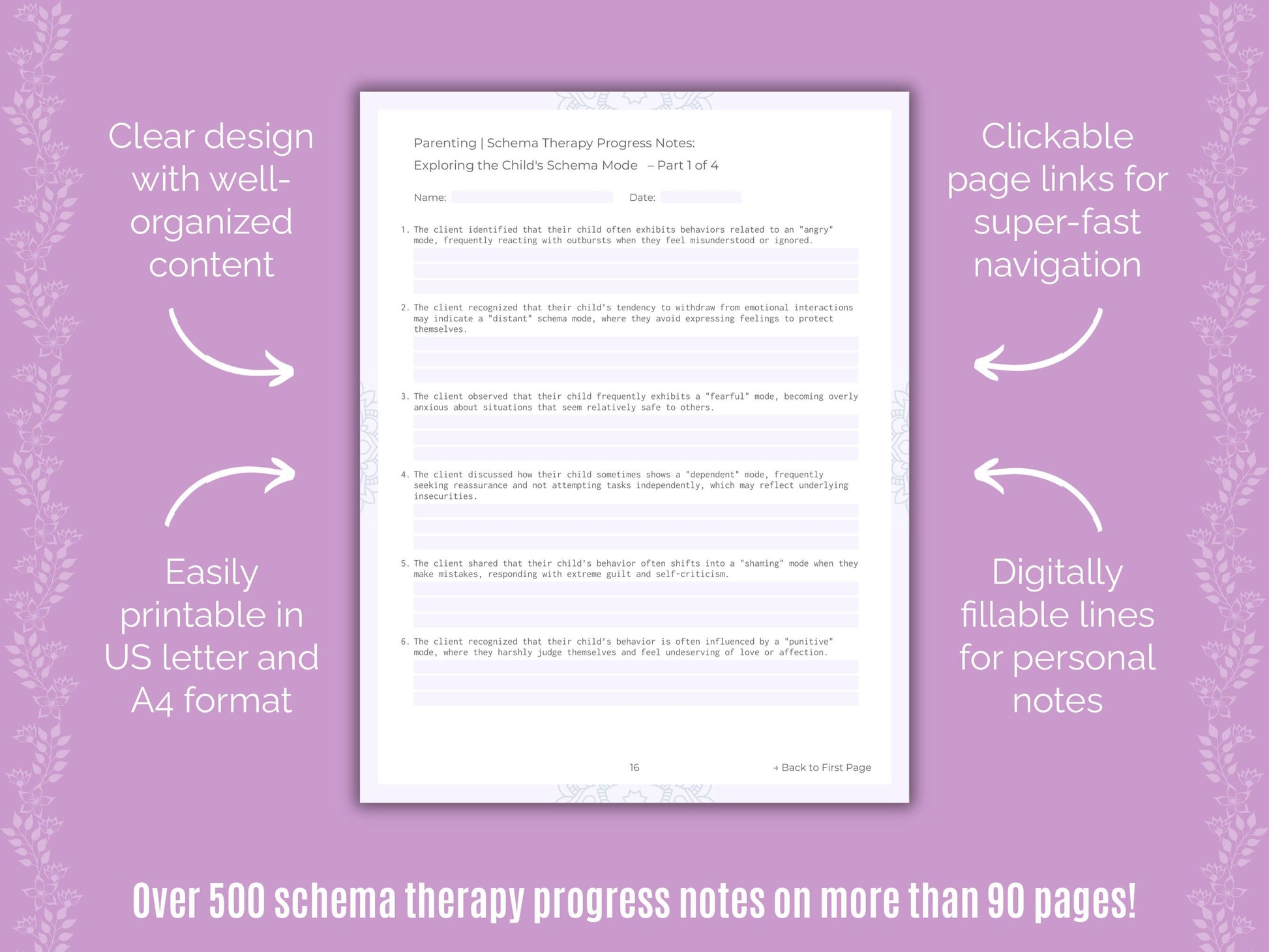 Parenting Schema Therapy Counseling Templates